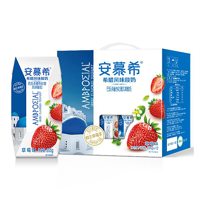 【整箱】安慕希 希腊酸奶 草莓味 205ml*12瓶/箱