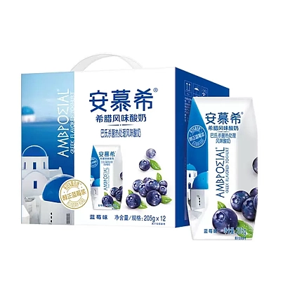 【整箱】安慕希 希腊酸奶 蓝莓味 205ml*12瓶/箱