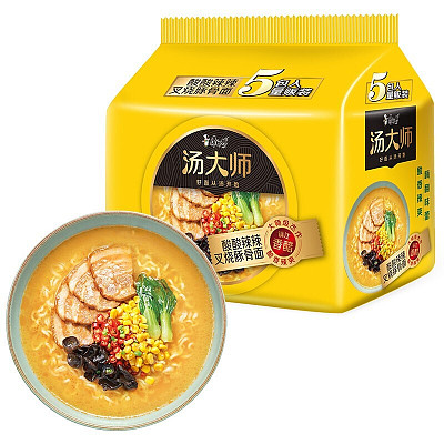 康师傅 汤大师 酸酸辣辣叉烧豚骨面 5连包*120g