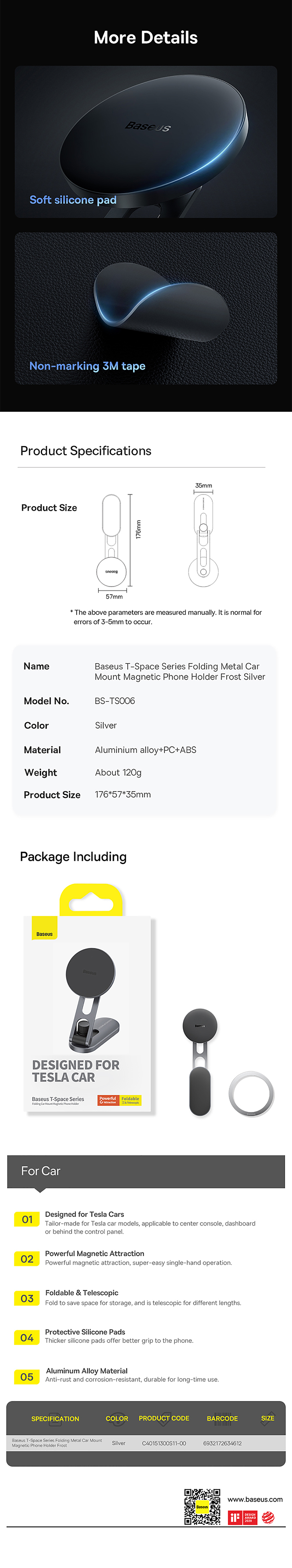 bessie-tspace-metal-folding-car-magnetic-mount-stick-on-star-river-silver-6