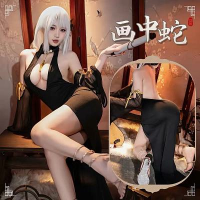 霏慕 尤物魅骨 深V露背旗袍裙 黑色