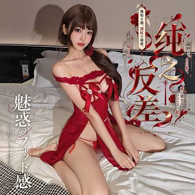 霏慕 心动调频 一字肩蝴蝶结连衣裙 酒红色