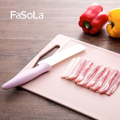 FaSoLa 家用塑料水果案板切菜板 方形 藕粉色 34.4*25*0.8cm