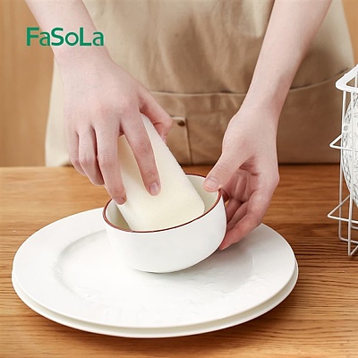 FaSoLa 厨房海绵百洁布 白色 3枚入12*6*4cm