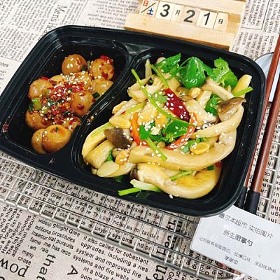 凉菜 凉拌卤味鹌鹑蛋(中辣)＋手撕杏鲍菇(小辣)（1000ml盒装）