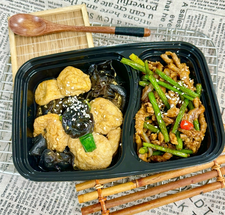 garlic-sprouts-stir-fried-with-pork-stripsfish-curd-with-shiitake-mushrooms-1