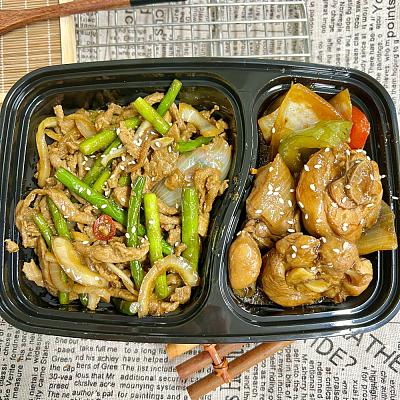 3019 蒜苔炒肉丝（微辣）+鲜香豆豉鸡（1000ml盒装）