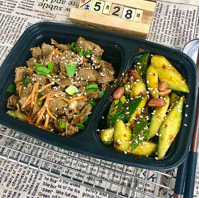 【凉菜】葱油鸡胗（不辣）+凉拌黄瓜（中辣）（1000ml盒装）