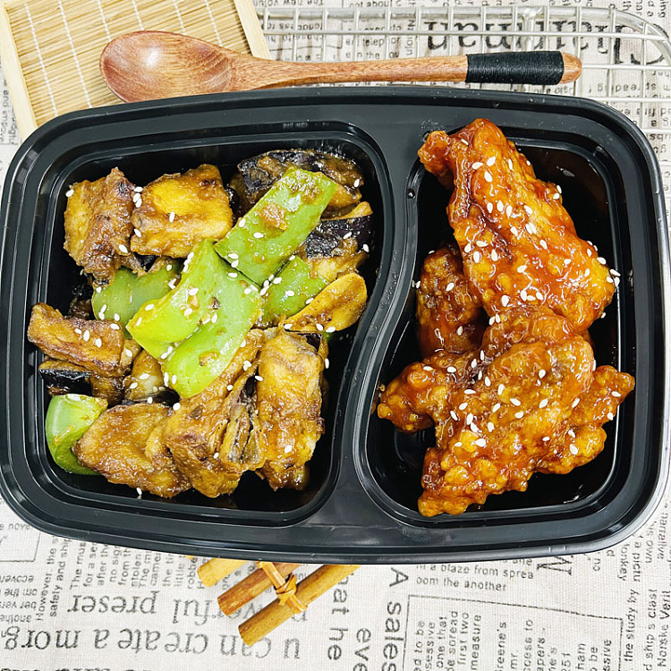 korean-fried-chicken-ribsbraised-eggplant-with-fermented-black-beans-and-green-peppers-1