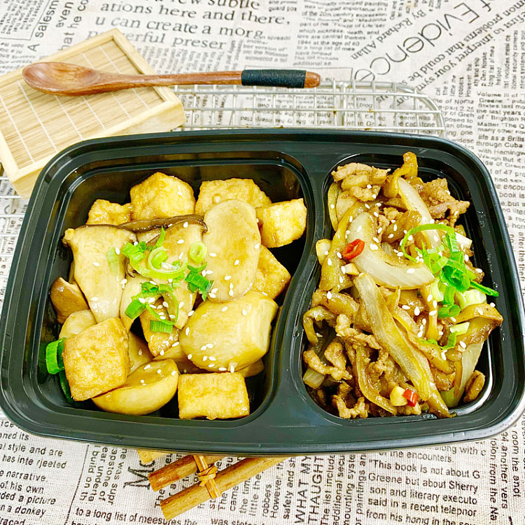 preserved-mustard-greens-stir-fried-with-pork-stripsbraised-tofu-with-king-oyster-mushroom-1