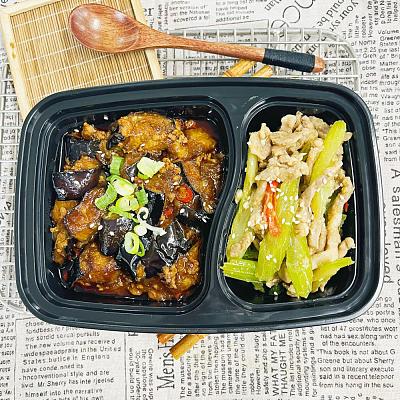 5377芹菜泡椒炒肉丝（微辣）+鱼香茄子（小辣）【1000ml盒装】