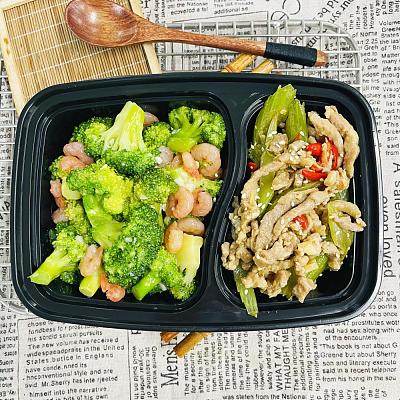 5378芹菜泡椒炒肉丝（微辣）+西兰花炒虾仁【1000ml盒装】