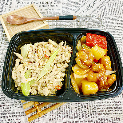 5841 菠萝咕咾肉+芹菜泡椒炒肉丝（微辣）【1000ml盒装】