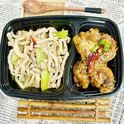 6071 芹菜泡椒炒肉丝+酱香啤酒鸡腿煲（中辣）【1000ml盒装】