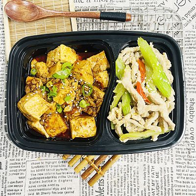 6178芹菜泡椒炒肉丝+鱼香豆腐（小辣）（1000ml盒装）