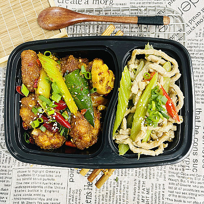 6204芹菜泡椒炒肉丝+孜香麻辣鸡翅（中辣）【1000ml盒装】