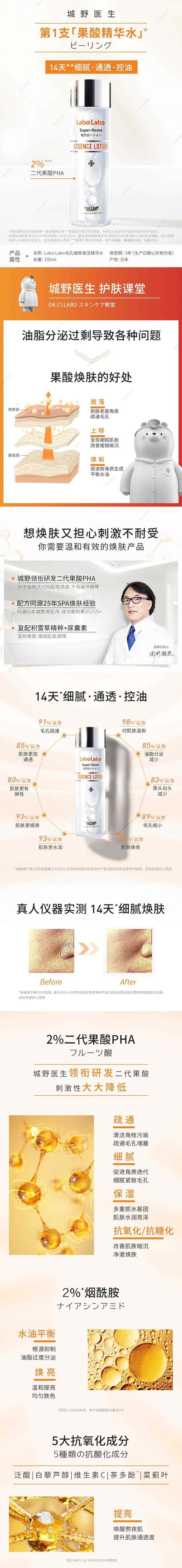 日本直邮】Labo Labo城野医生2%二代果酸PHA毛孔细致焕活精华水100ml