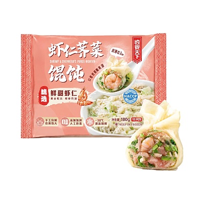 【冻】Umall面点 饺宴天下系列 纯手工虾仁（整颗虾仁）荠菜馄饨 12pcs 180g