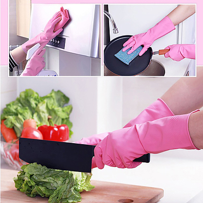 家用乳胶加绒手套 粉色 L码 1双入