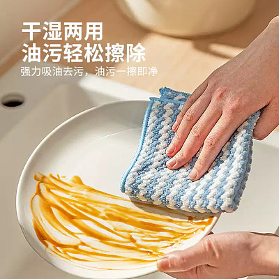 摩登主妇 25*25CM锁边款珊瑚绒洗碗布 10片装 颜色随机
