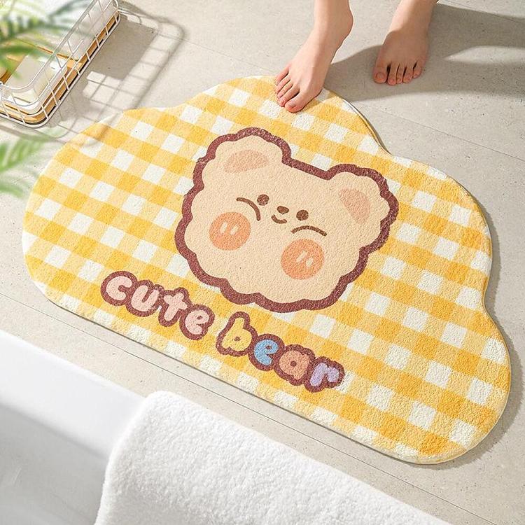 sleepmode-faux-lambswool-bathroom-absorbent-non-slip-rug-cute-bear-yellow-checkered-pattern-50-x-80-cm-1