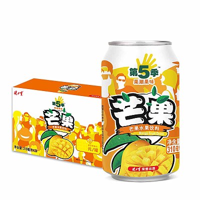 【整箱】健力宝 第5季果味饮料 芒果味 310ml*24瓶/箱