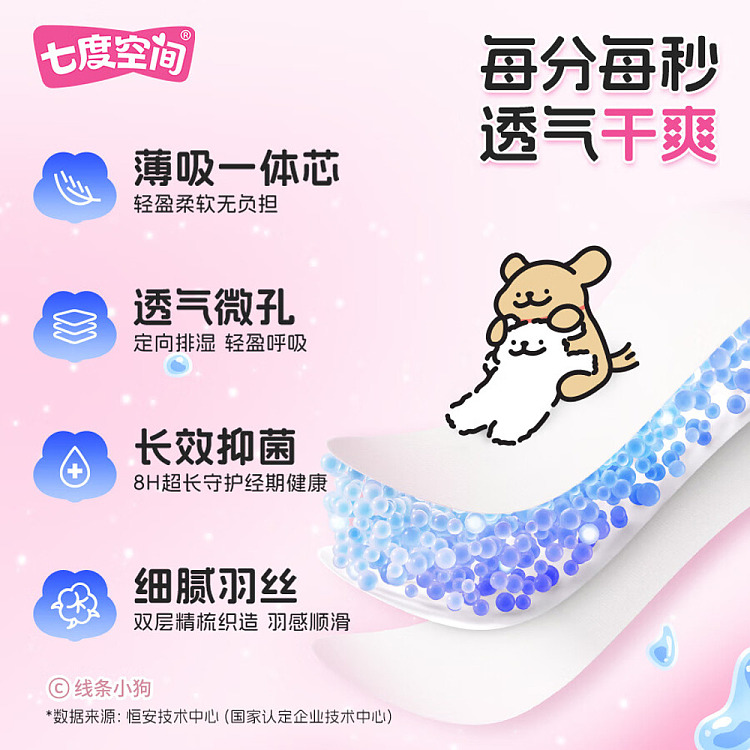 seven-degrees-space-girl-series-very-thin-breathable-cotton-soft-extra-long-night-sanitary-napkin-line-puppy-co-branded-models-420mm-5-pieces-3