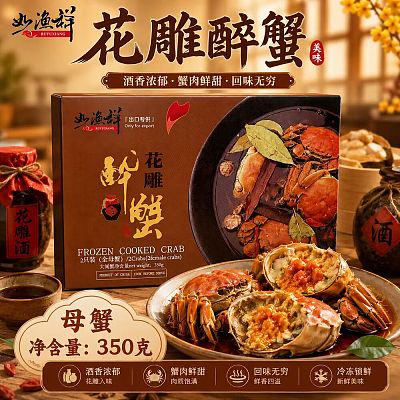 【冻】如渔祥 花雕熟醉蟹 2只装母蟹 350g
