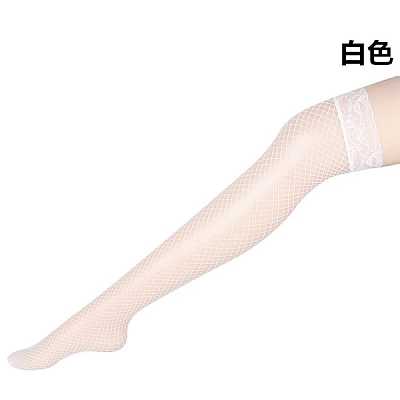 霏慕 中网蕾丝花边长筒袜网袜 均码 白色