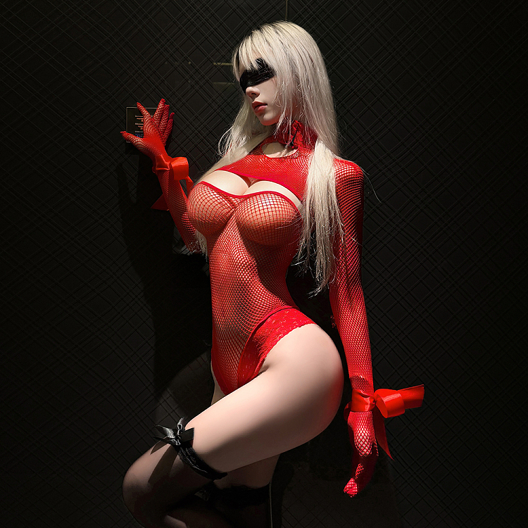 faye-mullen-finger-one-piece-mesh-dress-red-top-bustier-5