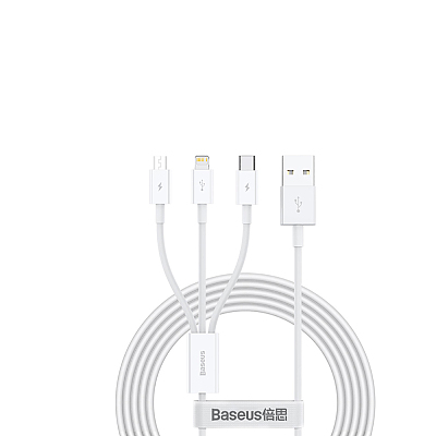 倍思 优胜系列快充数据线 USB to M+L+C 3.5A 1.5m 白色