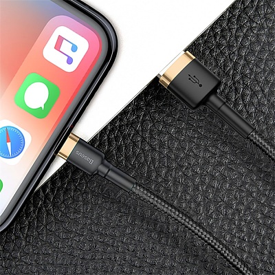 倍思 卡福乐数据线 USB For lightning 2.4A 1M 金色壳+黑色线