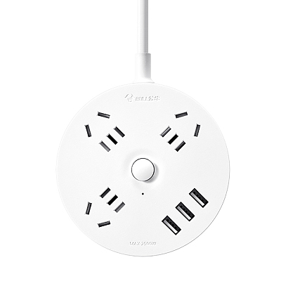 公牛 圆形插座 3插位+3USB 总控 1.8米 白色 R203U