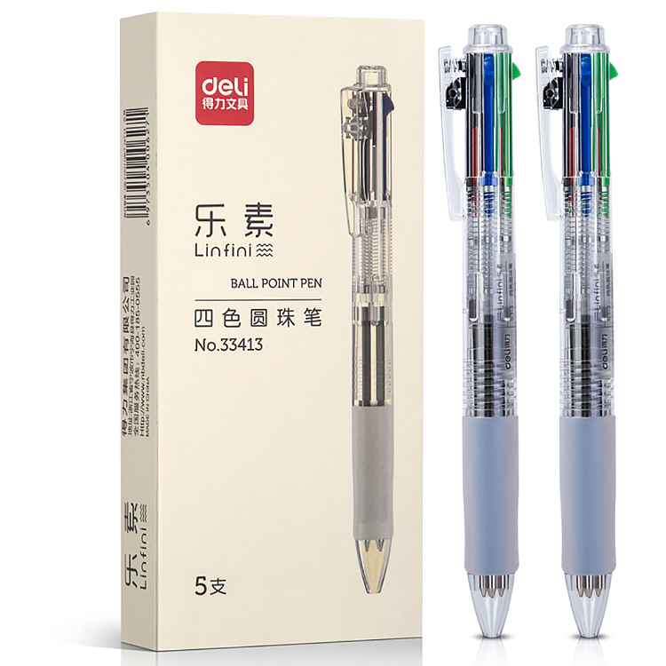 deli-4-color-ballpoint-pen-07mm-bullet-tip-mixed-color-5pcs-box-1