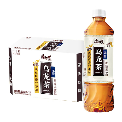 【整箱】康师傅 乌龙茶 无糖 500ml*15瓶/箱