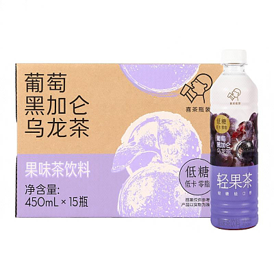【整箱】喜茶 轻果茶 葡萄黑加仑乌龙味饮料  450ml*15