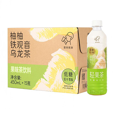 【整箱】喜茶 轻果茶 柚柚铁观音乌龙茶味饮料  450ml*15