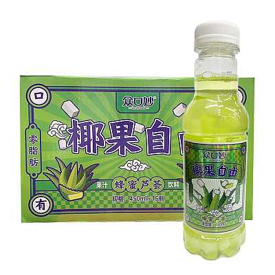 【整箱】众口妙 椰果自由 果汁饮品 蜂蜜芦荟味 450ml*15瓶/箱