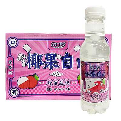 【整箱】众口妙 椰果自由 果汁饮品 蜂蜜荔枝味 450ml*15瓶/箱