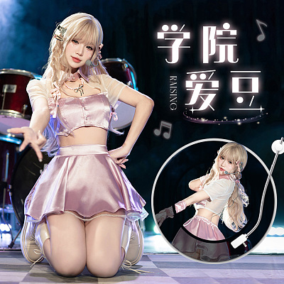 霏慕 KPOP女团演出 露脐套装 粉+白