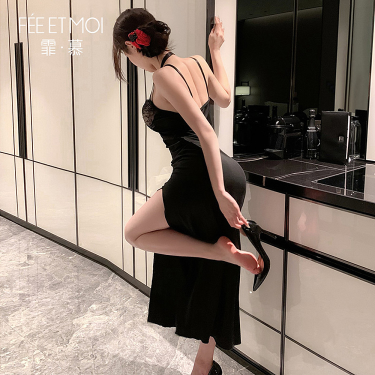 fermu-light-mature-imperial-sister-style-hanging-neck-halter-long-dress-black-2
