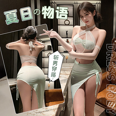 霏慕 个性抽绳 可露臀 斩男套装 白+绿