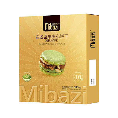 米芭滋 白脱坚果夹心饼干 核桃抹茶味 100g
