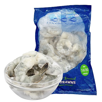 【冻】5 Oceans Seafood 越南去壳带尾生虾仁 Raw Prawn Cutlet Size 16/20 约700g