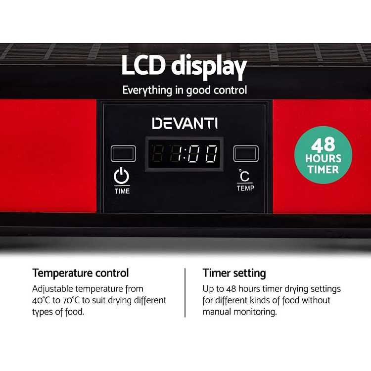 devanti-food-dehydrator-7-trays-with-removable-trays-lcd-display-food-grade-ps-material-temperature-range-40-70-245w-red-3