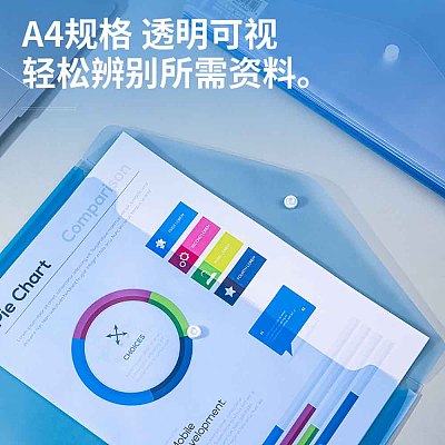 得力 A4文件袋 透明按扣 6个入