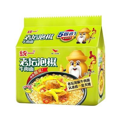 统一 老坛泡椒牛肉面 五连包 102g*5