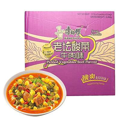【整箱】康师傅 老坛酸菜牛肉面 117g*5包*6组/箱