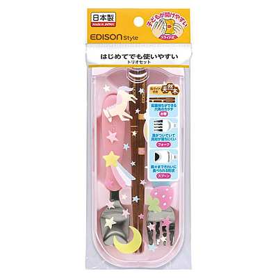 【亏本出清】EDISONmama-便携式餐具套装（叉勺筷）-粉色童话故事图案