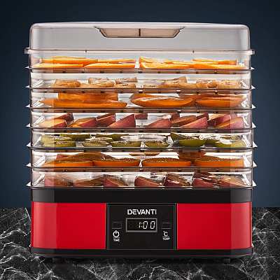 Devanti 食品脱水机 7托盘 部分托盘可拆卸 LCD显示屏 食品级PS材质 40-70℃ 245W 红色